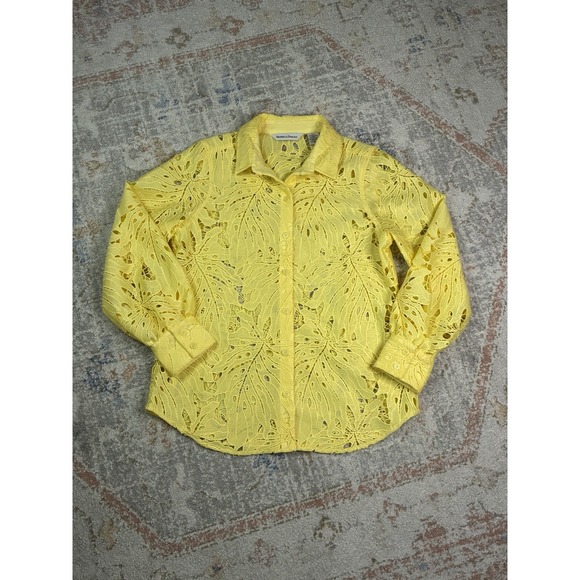 Draper'S & Damon'S Tops - Draper's & Damon's Yellow Lace Eyelet Blouse Button Up Shirt Sz S Floral Leaf